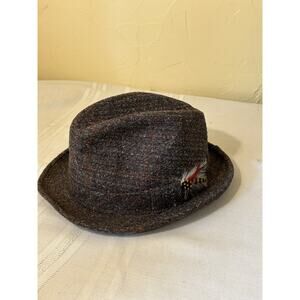 Vintage 1950s ? Adam Premiere Pork Pie Hat Wool Black/Gray 7 1/8 Medium Mobster